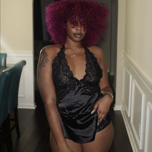 PLUS Black Satin Lingerie Set